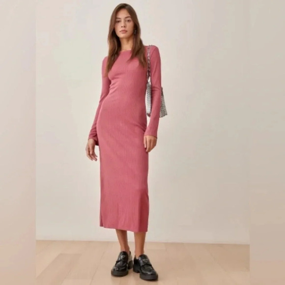 Reformation Dusty Rose Rust Benedict Sweater Ribbed Midi Maxi Dress Size XL - Picture 8 of 10